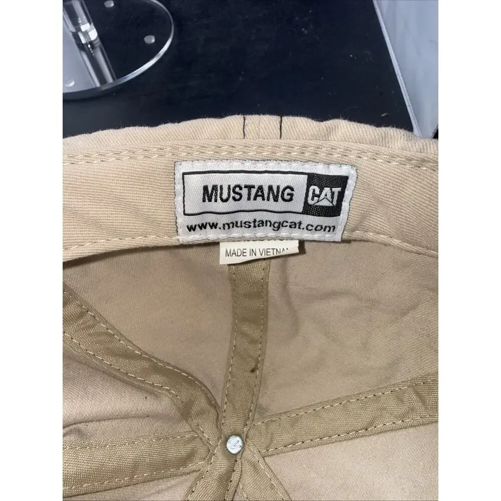 Mustang CAT Baseball Hat Khaki Texas Flag Adjustable Hook & Loop Caterpillar Cap